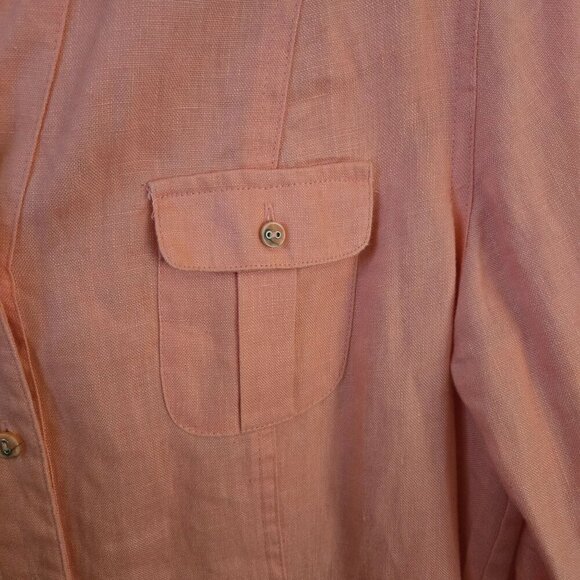 JM Collection 100% Linen Button Front 3/4 Sleeve Coral Blouse Size 10 - Picture 3 of 4